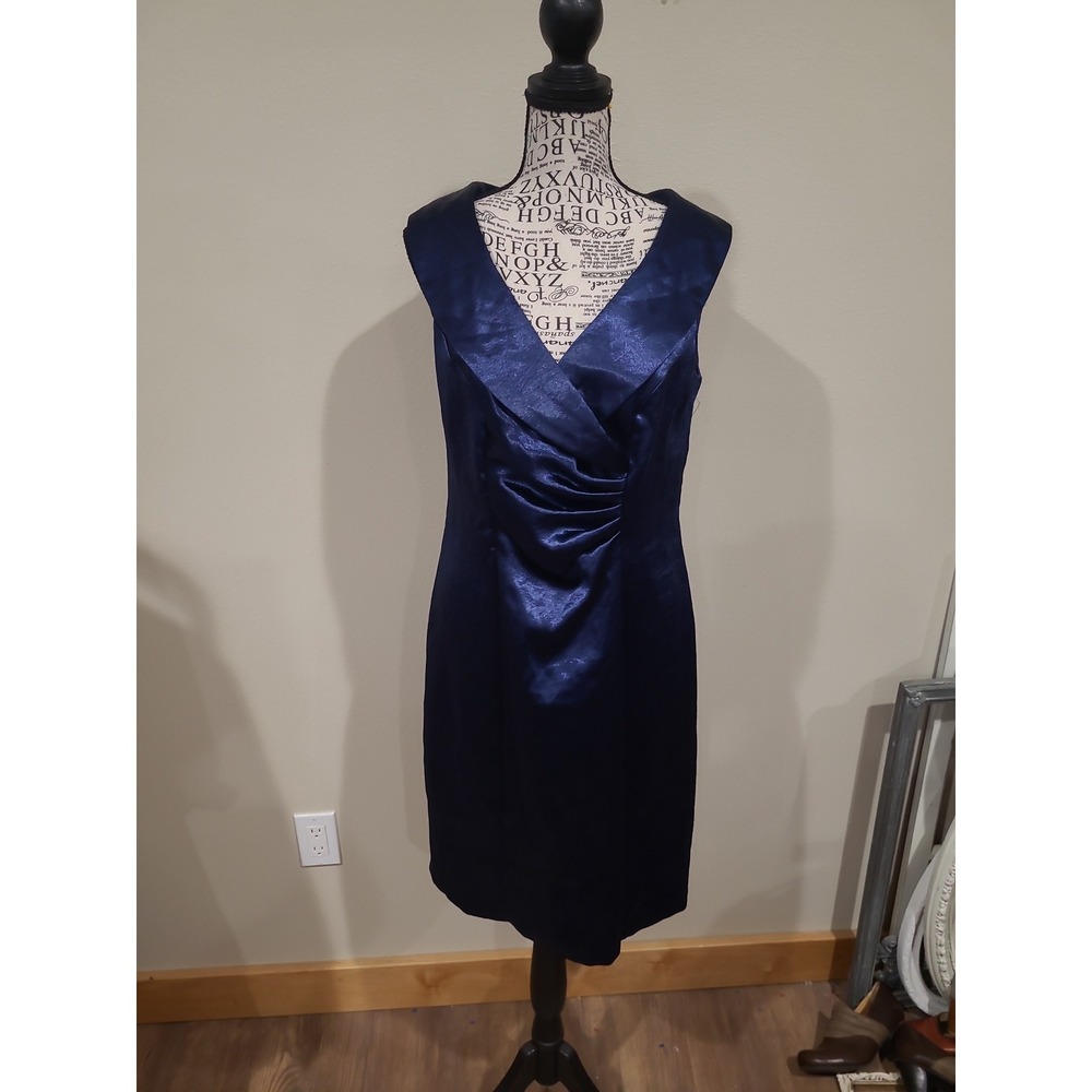 GNW Special Event Blue Satin Dress V neck Sleeveless mini dress women SZ 10